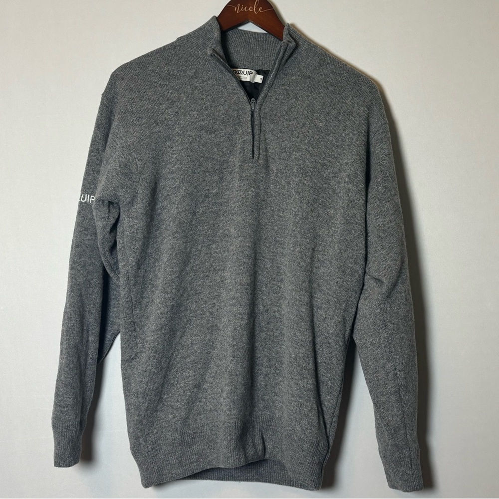 ProQuip Sweater Mens Small Gray Half Zip Lined Pure New Wool Golf Pullover